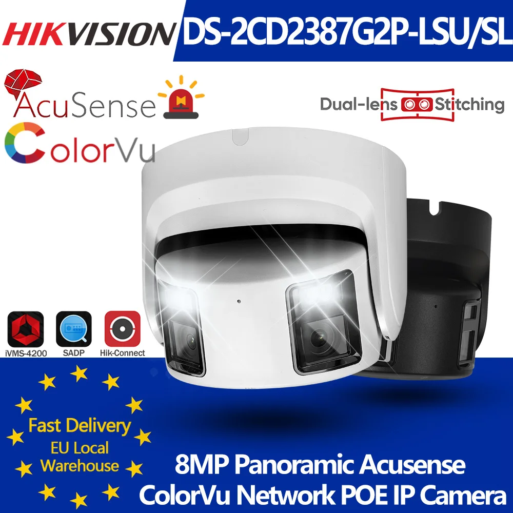 Hikvision 4K 8MP Panoramic ColorVu Turret IP Camera Security Double Lens Color Night Built-in Mic Speaker DS-2CD2387G2P-LSU/SL