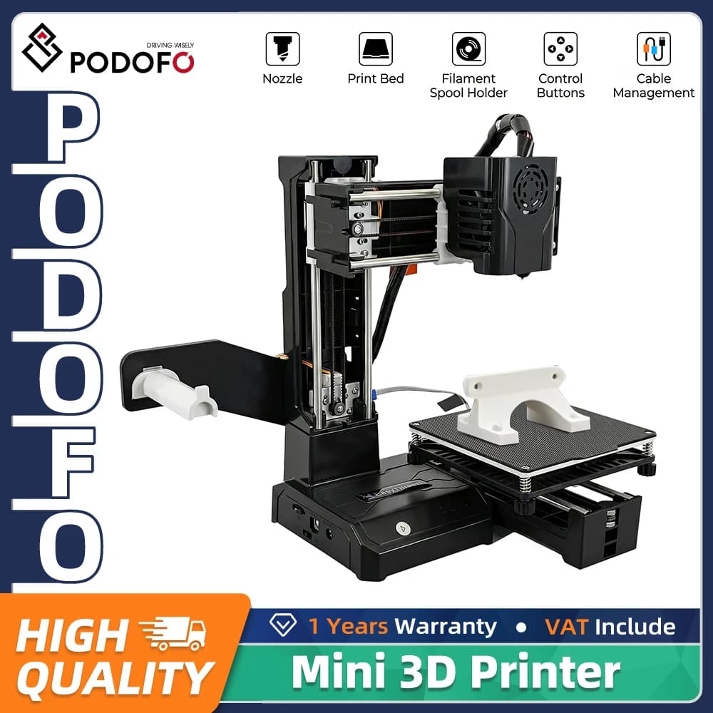 Podofo Mini 3D Printer 100*100*100mm Printing Size with 1.75mm 0.4mm Nozzle 3D Printer Support 1.75mm FDM TPU PLA Filament For DIY Amateurs