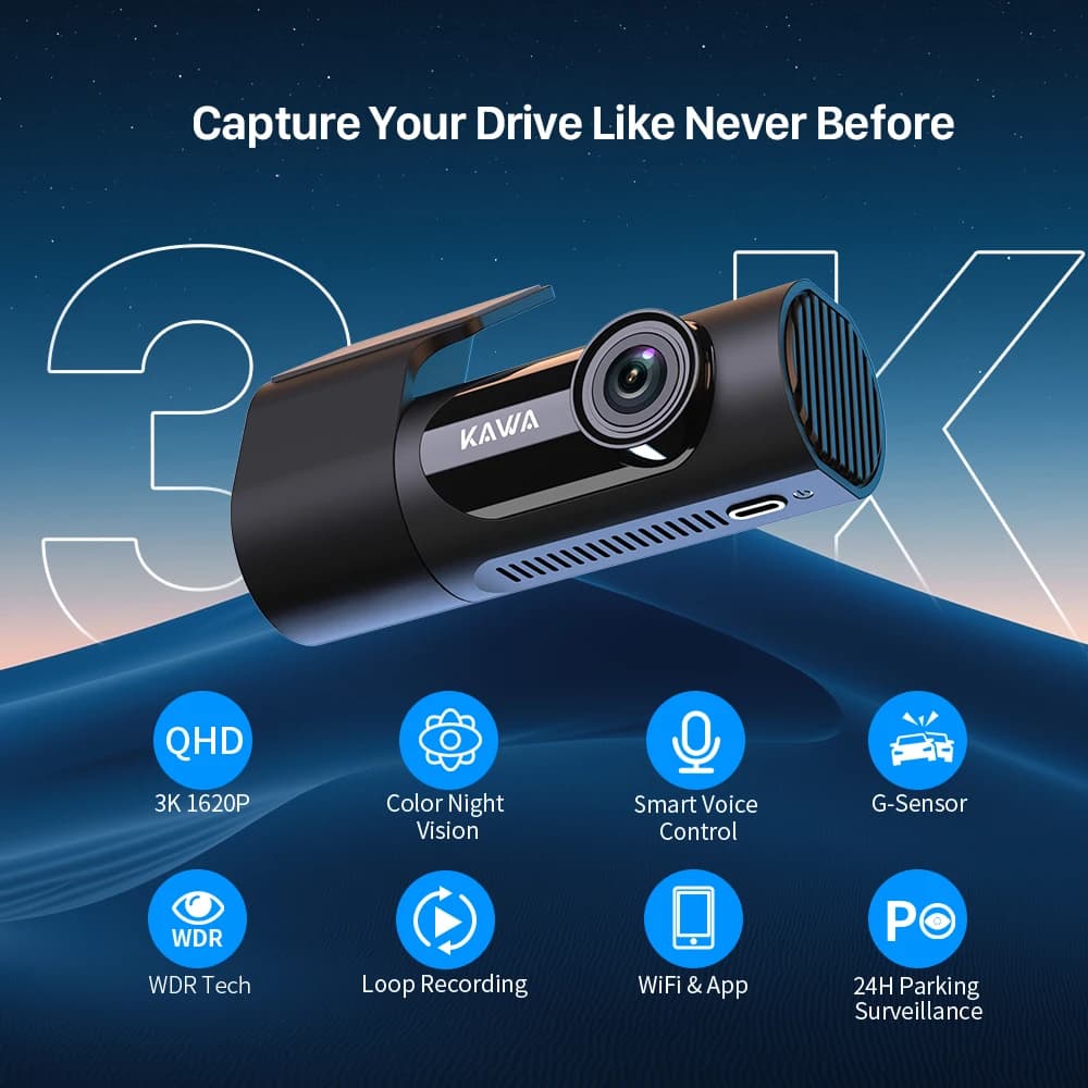 KAWA D6 3K Video Recorder Car Dash Camera for AUTO Car DVR Voice Control 24H Parking Guard Night Vision Dashcam Upgrade
