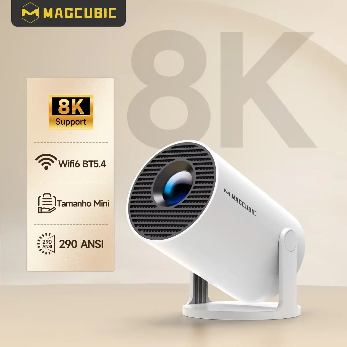 Magcubic Projector 8K Android 14 HY300 Pro Wifi6 290ANSI Allwinner H726 BT5.4 1080P * 720P Outdoor Outdoor Portable projectors
