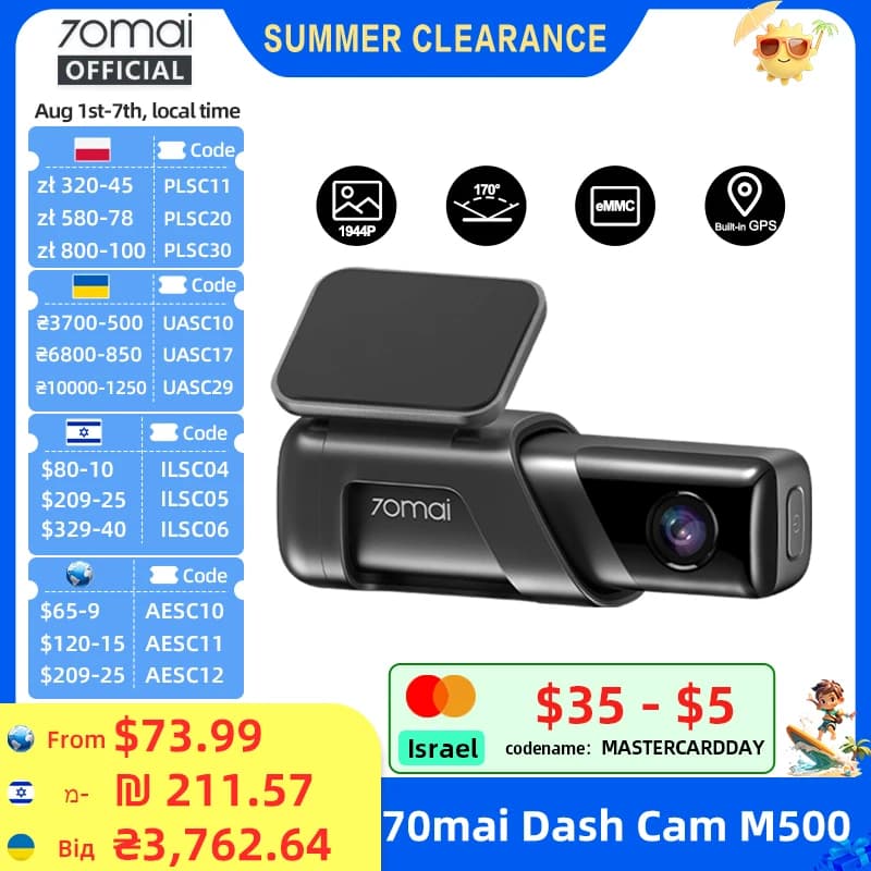 70mai Dash Cam M500 1944P 170FOV 70mai M500 Car DVR Dash Camera Recorder GPS ADAS 24H Parking Monitor EMMC Built-in Storage