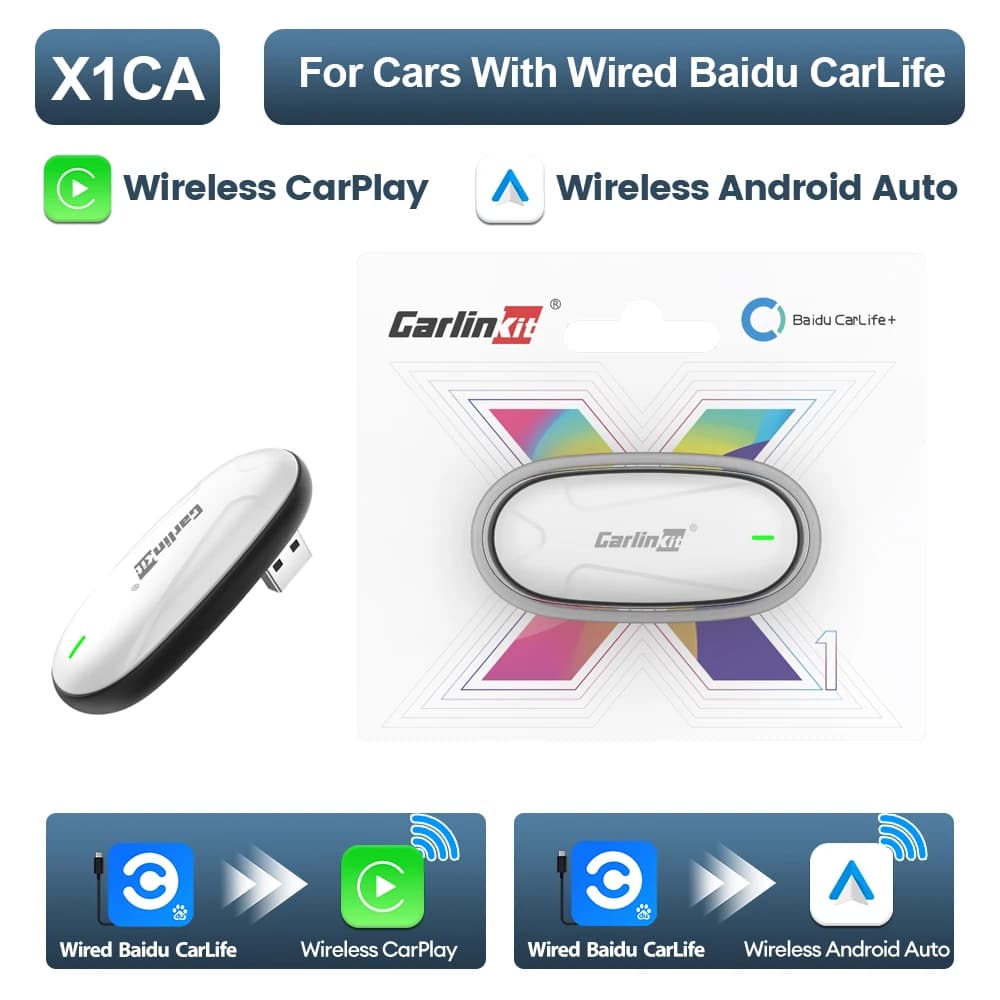 CarlinKit X1CA X2CA Baidu Carlife to Android Auto and CarPlay Wireless Adapter For iPhone Android Phone WiFi BLE Auto Connect