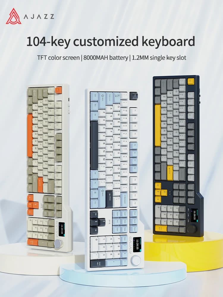 Ajazz Ak35I V3 Max Mechanical Keyboard 8000Mah Hot-Swap 104 Keys 1.14" Tft Color Display Volume Control Bluetooth for Home Office Use