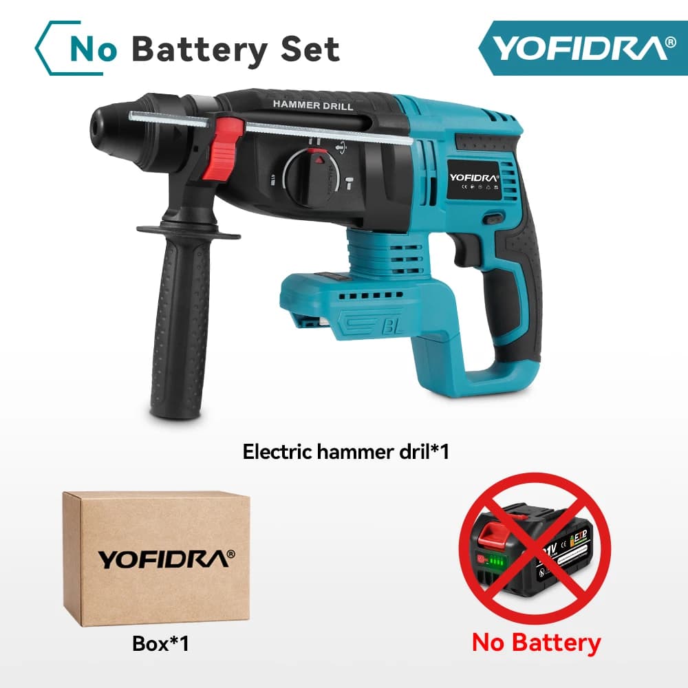 YOFIDRA 26mm Brushless Electric Rotary Hammer Cordless Multifunctional Impact Hammer Drill Power Tools For Makita Battery Pin