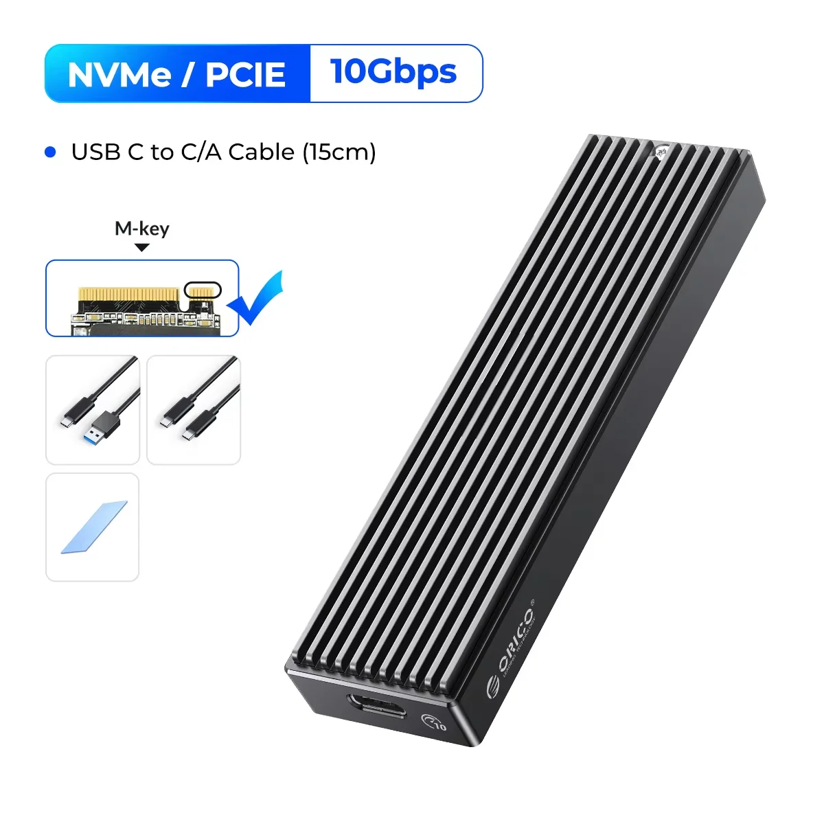 ORICO M.2 NVMe SSD Enclosure, USB 3.1 Gen 2 (10 Gbps) PCIe External Adapter NVMe Case for 2230/2242/2260/2280 M.2 SSD up to 8TB