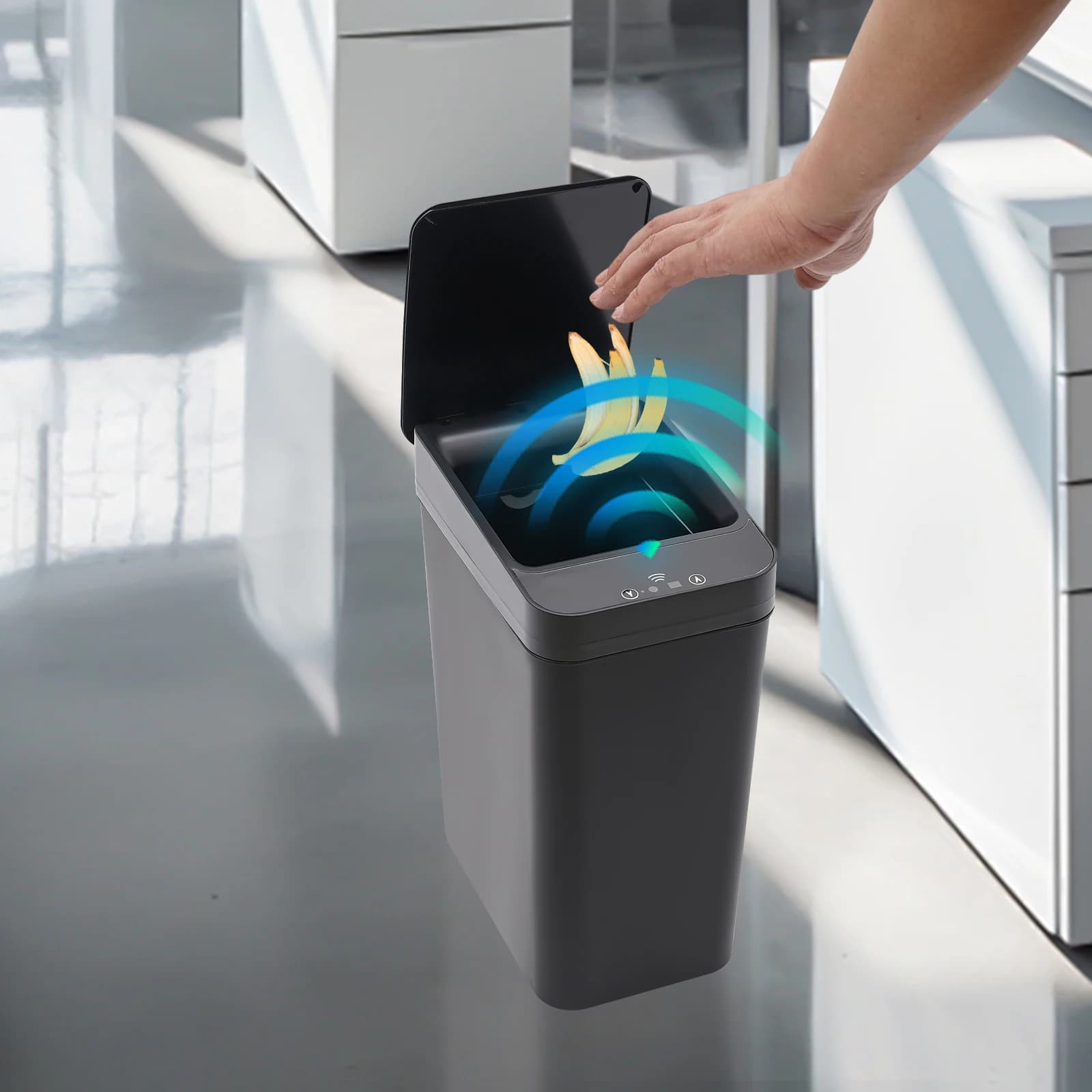 Rubbish Bin with Sensor - Electric Waste Bin Kitchen Waste Bin with Lid - Automatic Trash Bin for Kitchen, Bathroom and Bedroom