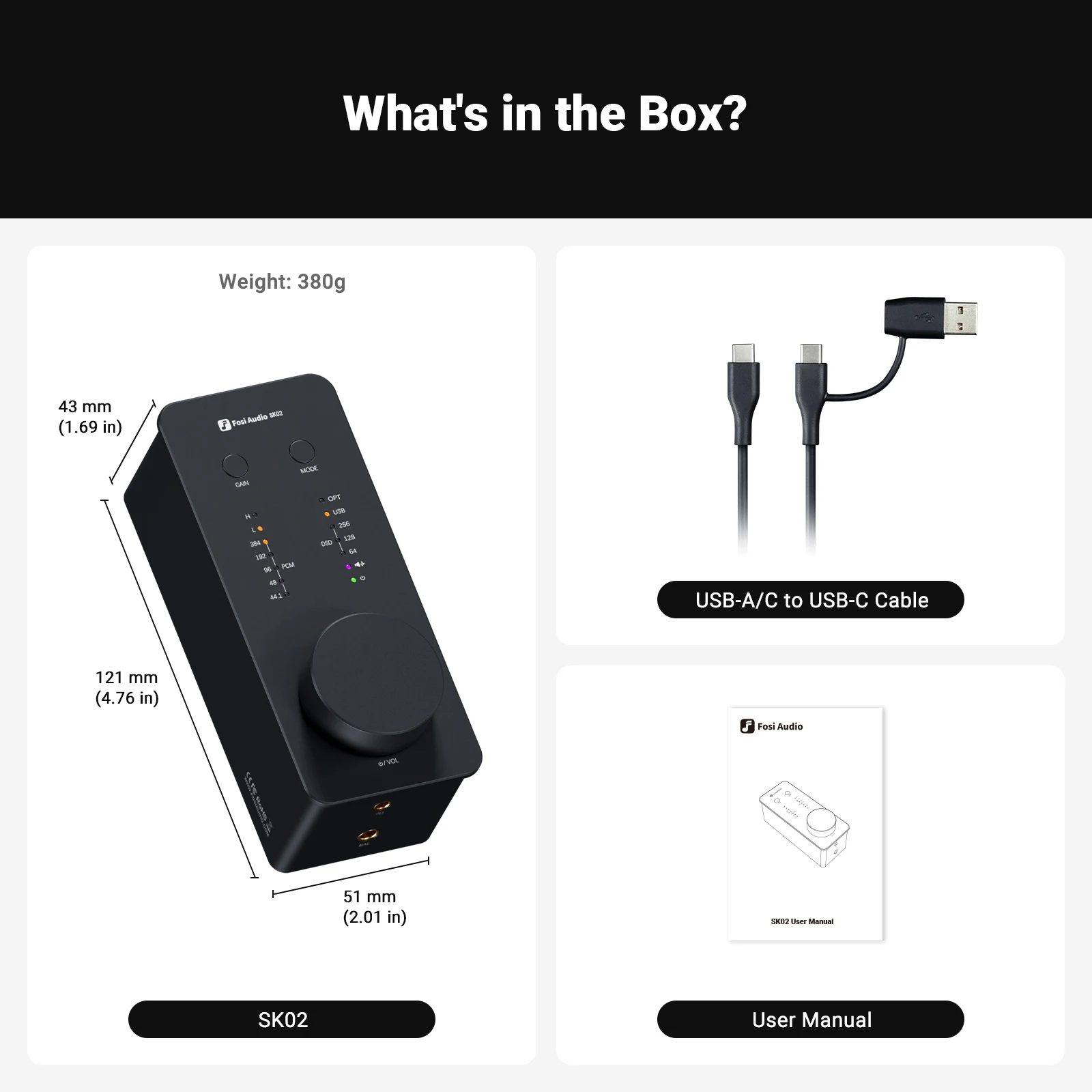 Fosi Audio SK02 USB DAC Headphone Amplifier Amp Audio Decoder Support DSD 256 PCM For 3.5MM & 4.4MM Balanced Headphone