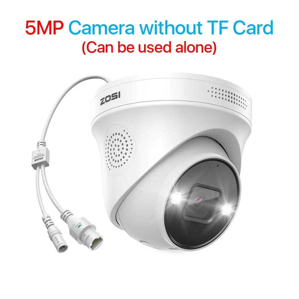 ZOSI 4K PoE IP Camera H.265+ 8MP 5MP HDR Add-on Camera AI Human Detect 100ft Night Vision IP66 Outdoor Video Surveillance Camera
