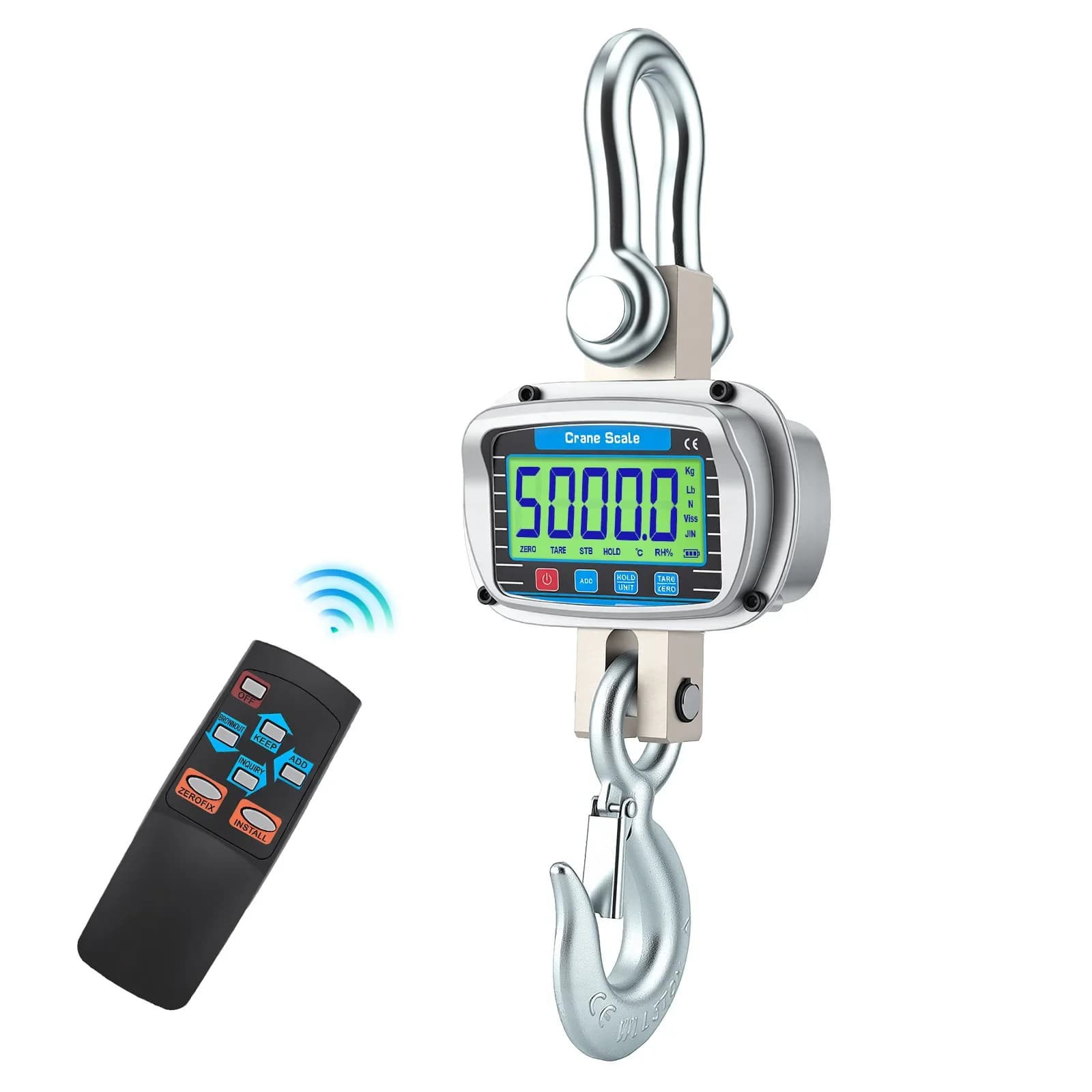5T/11000Lbs Temperature Humidity LCD Digital Crane Scale Industrial 5000KG Industrial Heavy Duty Hanging Scales with Remote Control,KG/LB/N/Viss Unit Conversion