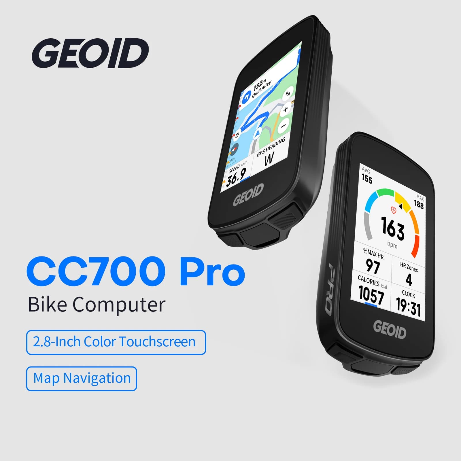 GEOID CC700 Pro Bicycle Computer 2.8-Inch Touchscreen GPS Bike Speedometer Global Map Navigation Cycling Odometer for Strava