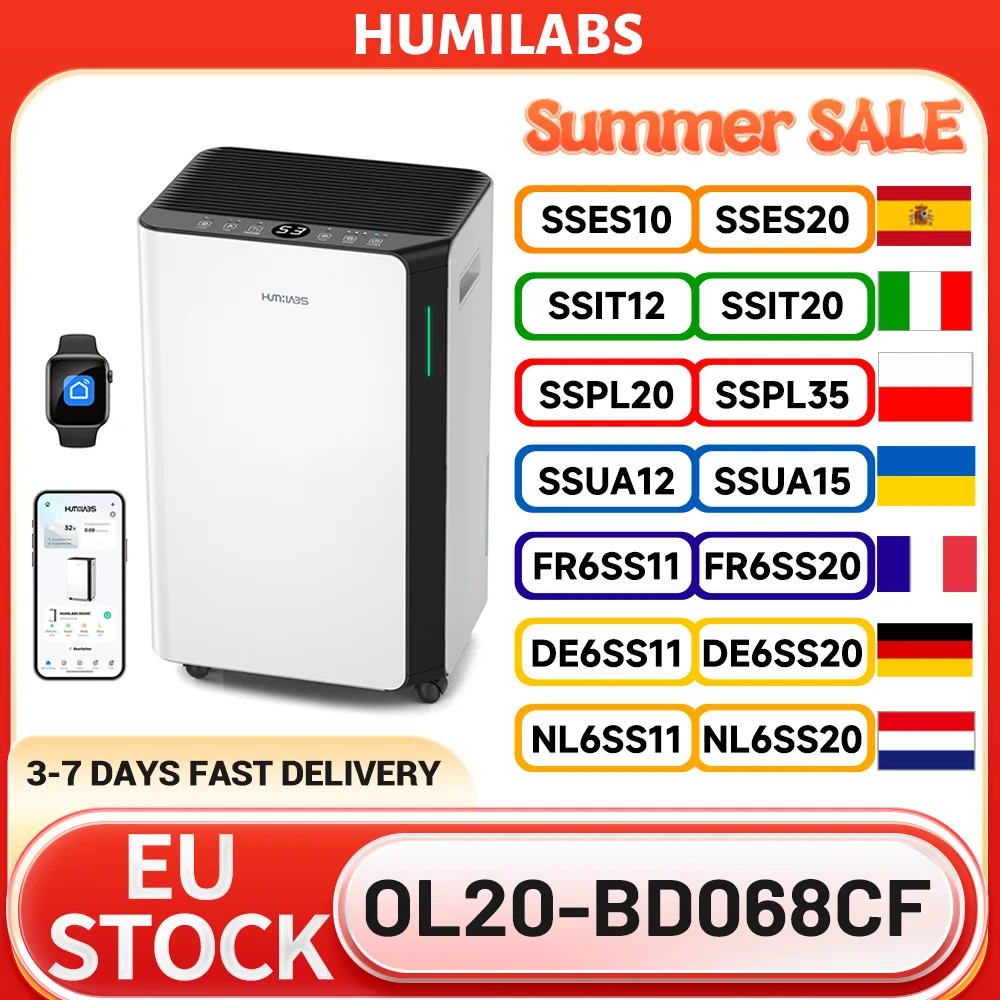 HUMILABS OL20-BD068CF Portable Dehumidifier, 20L Dehumidifier Capacity, Removable Filter, 4.5L Tank & Drain Hose, 3 Modes