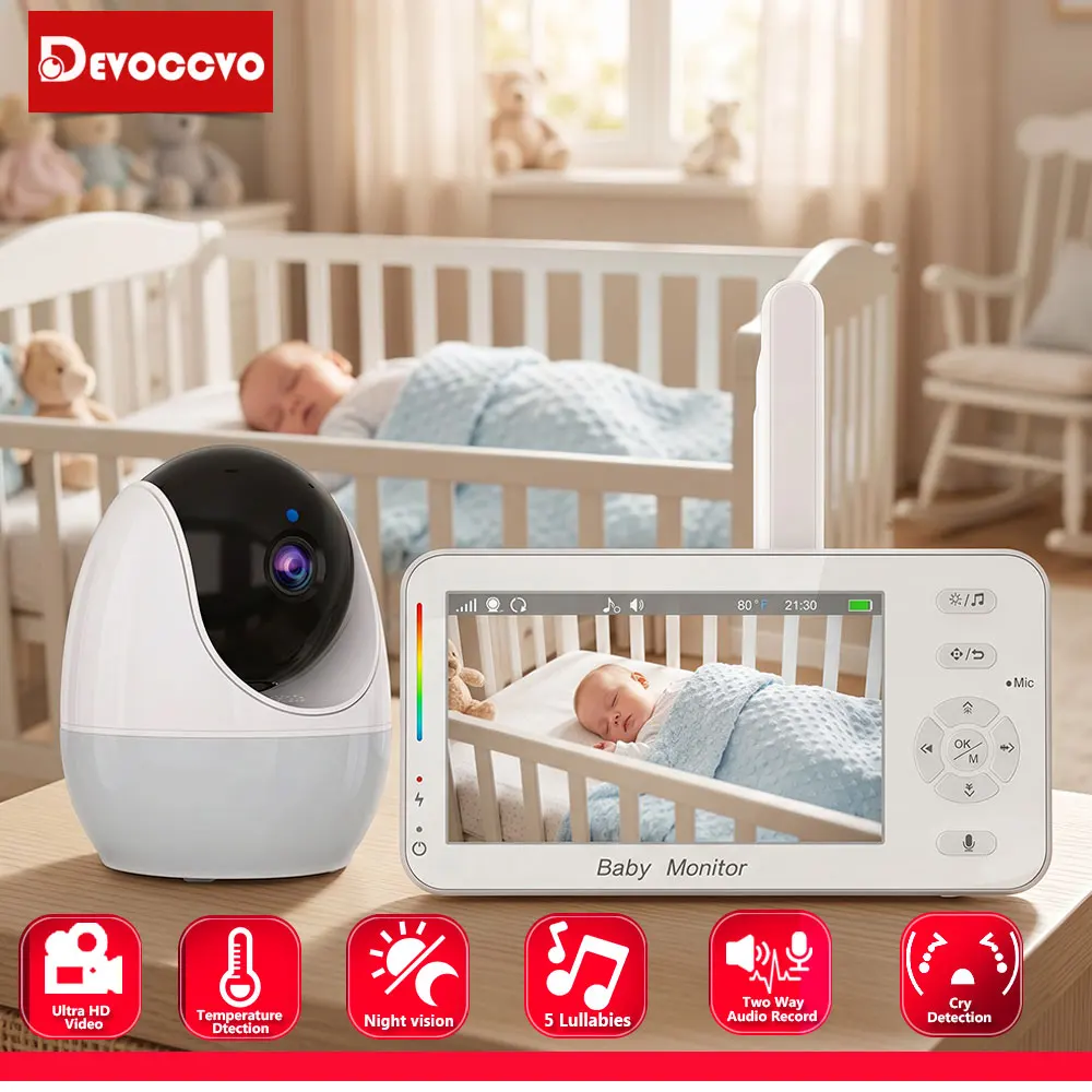1080P HD WiFi Baby Monitor Phone APP Remote View 4.3 Inch Nanny Night Light VOX Night Vision Lullabies Temperature Monitor Camera Two Way Audio Motion Detection Long Battery Life Easy Setup Nursery Security Protection