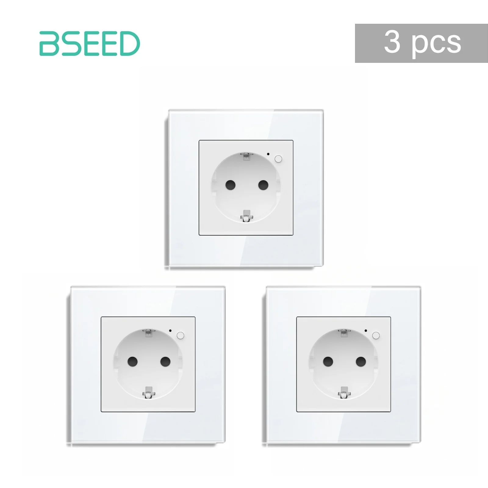 BSEED E Series WIFI Smart Socket EU Standard White Glass Frame WIFI Outlet Home Improvement Intelligent Safe Plug Work With Tuya App Compatible With Google Assistant Alexa