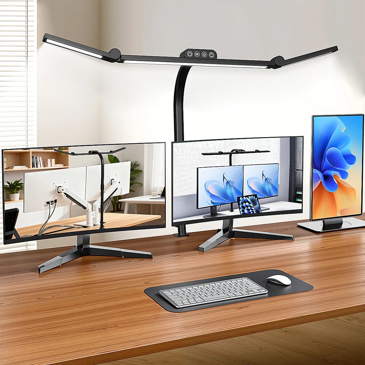 Smart Three Head Led Desk Lamp, Eye-Caring Desk Light with Clamp, Adjustable Flexible Goose-NeckTask Lamp for Home Office Study