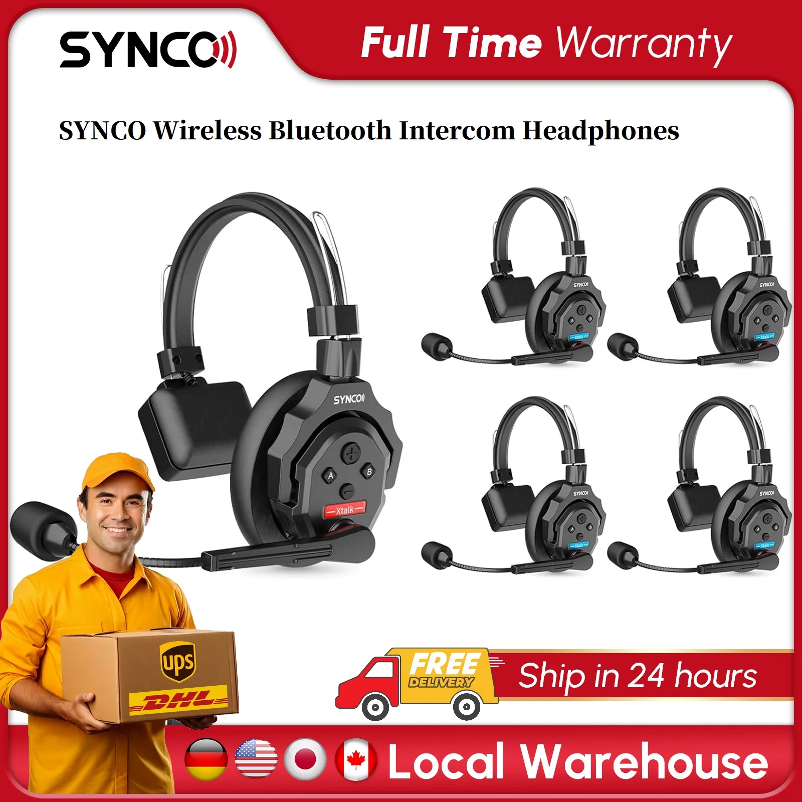 SYNCO Wireless Bluetooth Intercom Headphones XTALK X2/X4/X5 2.4GHz Full Duplex Wireless Headphones with 24H 350M Communication