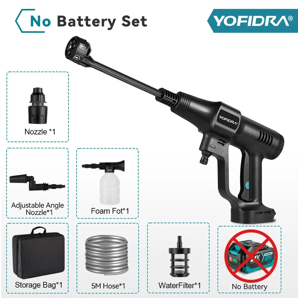 YOFIDRA 200Bar Brushless High Pressure Car Washer Gun With Bucket  Electric Garden Washing Spray Gun For Makita 21V Battery Pin