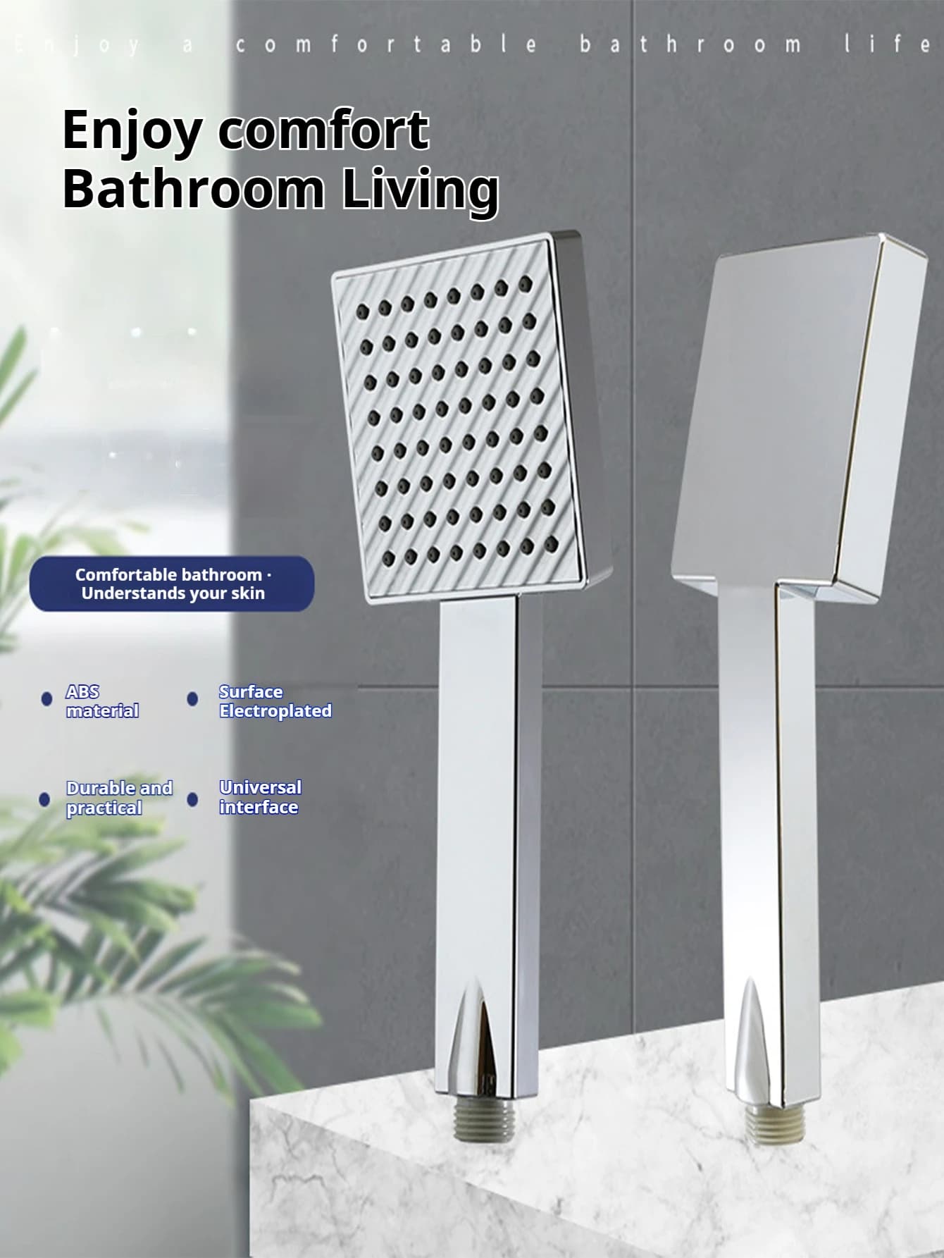 Square Shower Head Shower Bathroom Super Pressurized Thickened and Shatter-resistant Shower Head Set