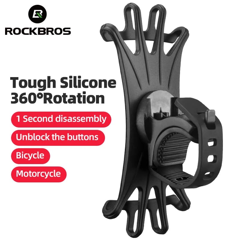 ROCKBROS Bike Phone Holder Silicone High Elasticity Universal Bicycle Phone Holder Mobile Phone Stand Shockproof Bracket