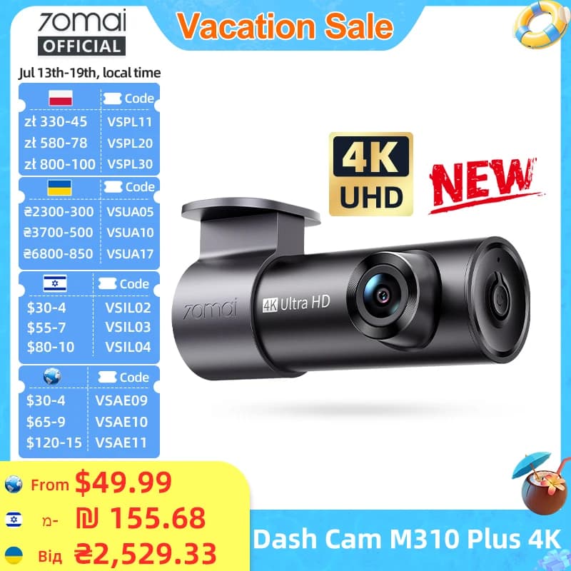 Global Version 70mai Dash Cam M310 Plus 4K True 4K 2160P WDR Voice Control Support 24H Parking Mode Car DVR 70mai M310 PLUS 4K