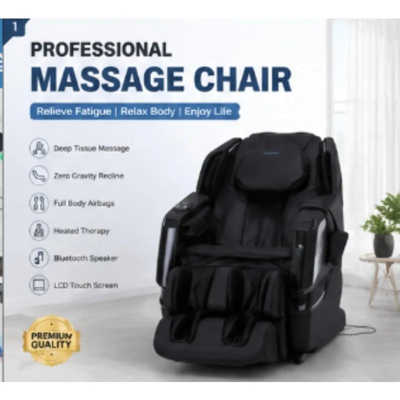 Massage Chair Zero Gravity, Full Body Electric Massage Recliner with Air Compression, Heating, Bluetooth Speaker & LCD Control, for Home & Office Use