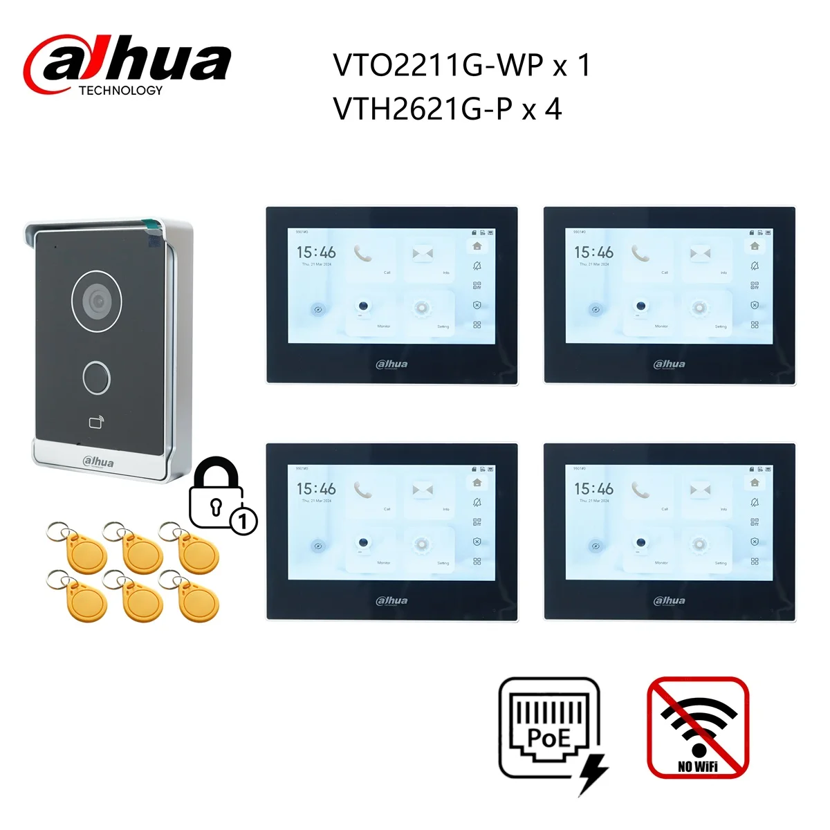 Dahua original IP Video Intercom KIT,VTO2211G-WP & VTH2621GW-P / VTH2621G-P, support phone app ,RFID Card Unlock