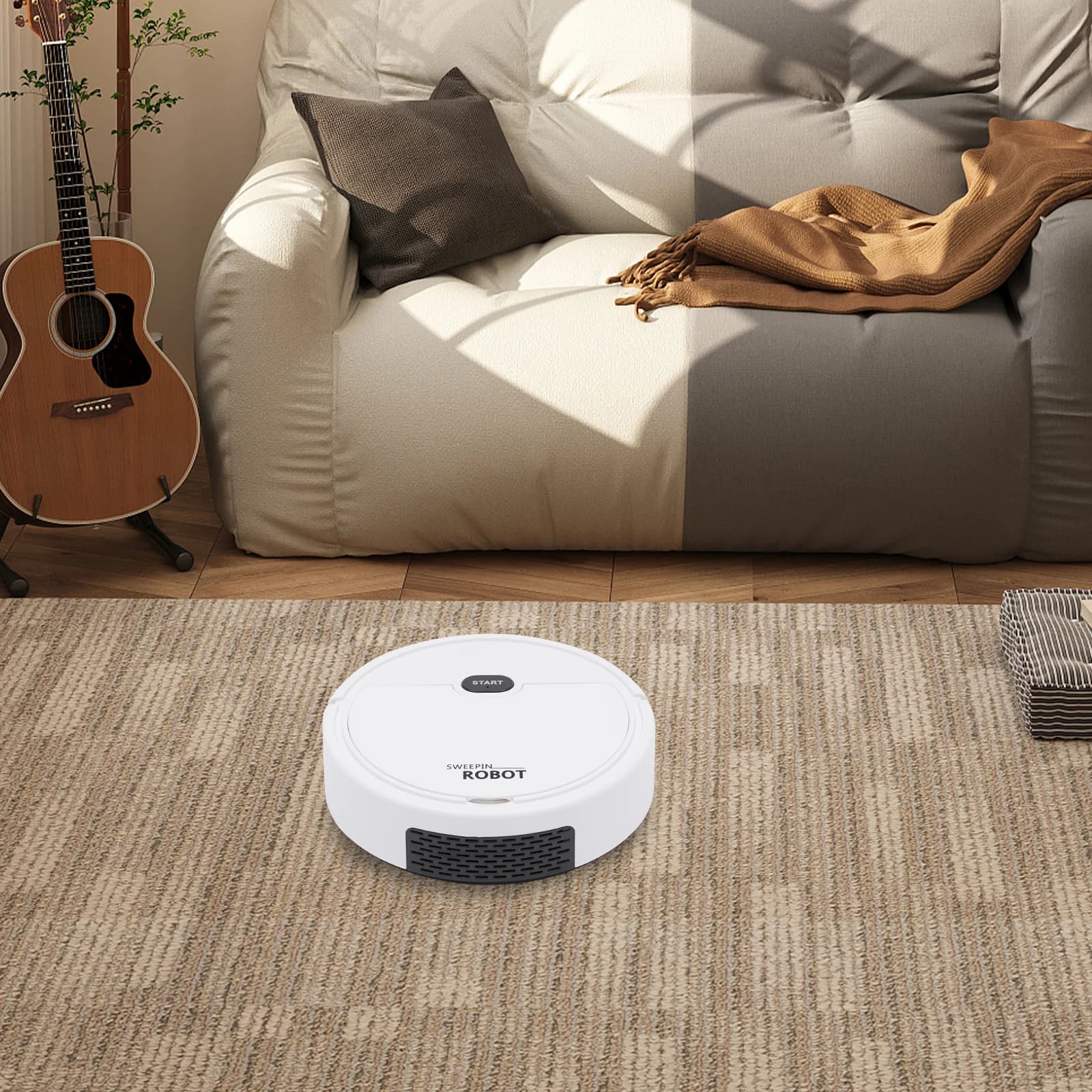 Robot Vacuum Cleaner 500Pa Suction 3-in-1 Sweep Vacuum Mop with 130 Motor & 800mAh Battery for Home Office White