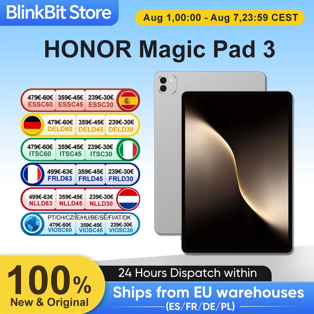 HONOR Magic Pad 3 Tablet Global Version 13.3'' 3K LCD 165Hz Display Pad Snapdragon 8s Gen 3 12450mAh Battery Android 15