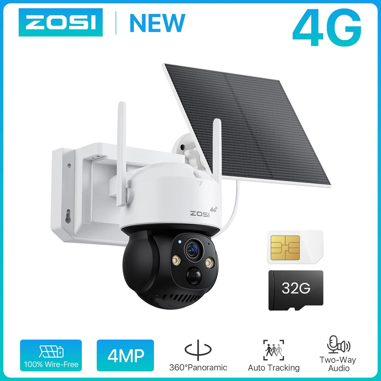 ZOSI 4MP 4G/WiFi Outdoor Battery Camera Solar Charging 15000mAH Waterproof Human Track Home Security CCTV Video Surveillance