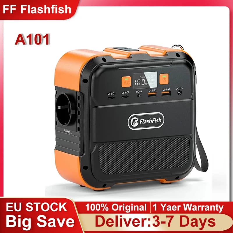 FF Flashfish Portable Power Station 230V Mini Rechargeable 120W 97.68Wh Battery Solar Generator Power Bank Type-C for Airplane