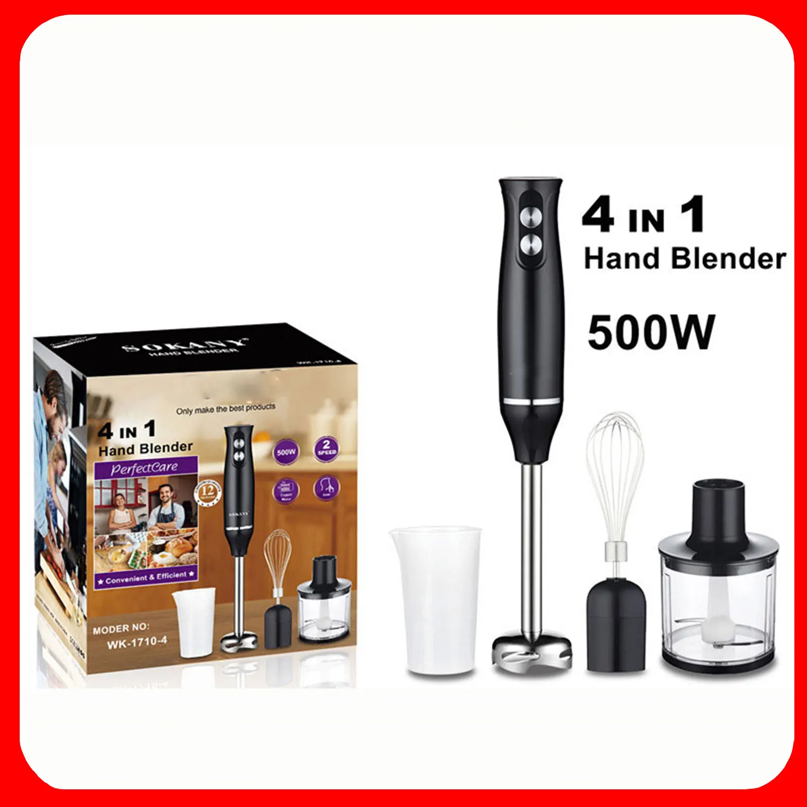 4-in-1 Electric Mixer, Made of 304 Stainless Steel Material, Suitable for Kitchen Food, Cake Making, and Baby Food.