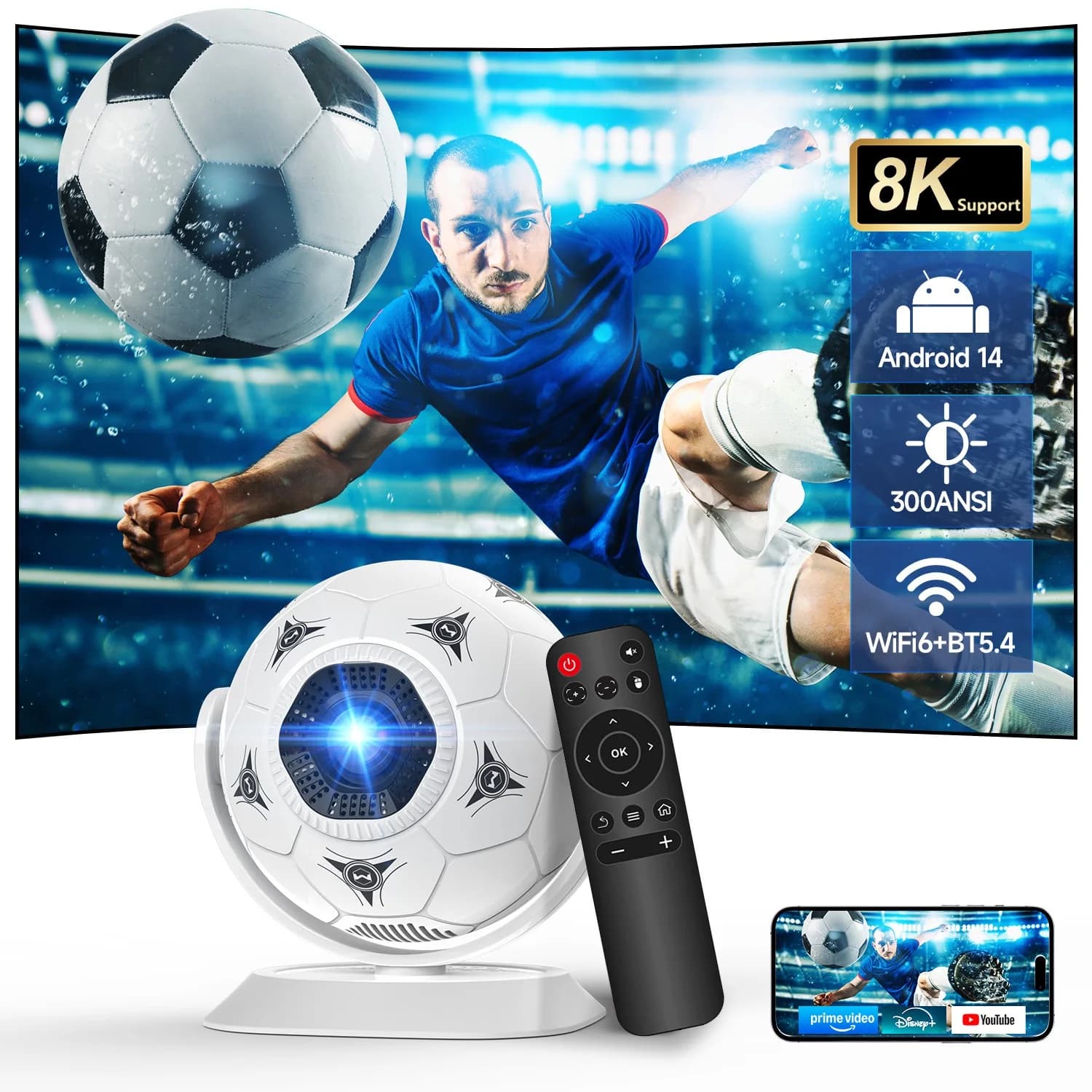 Magcubic Android 14 Projector HY300F 8K Projectors 30 Ansi MINI Projector LED Wifi6 BT5.4 Football Movie Video Projector Home Theater