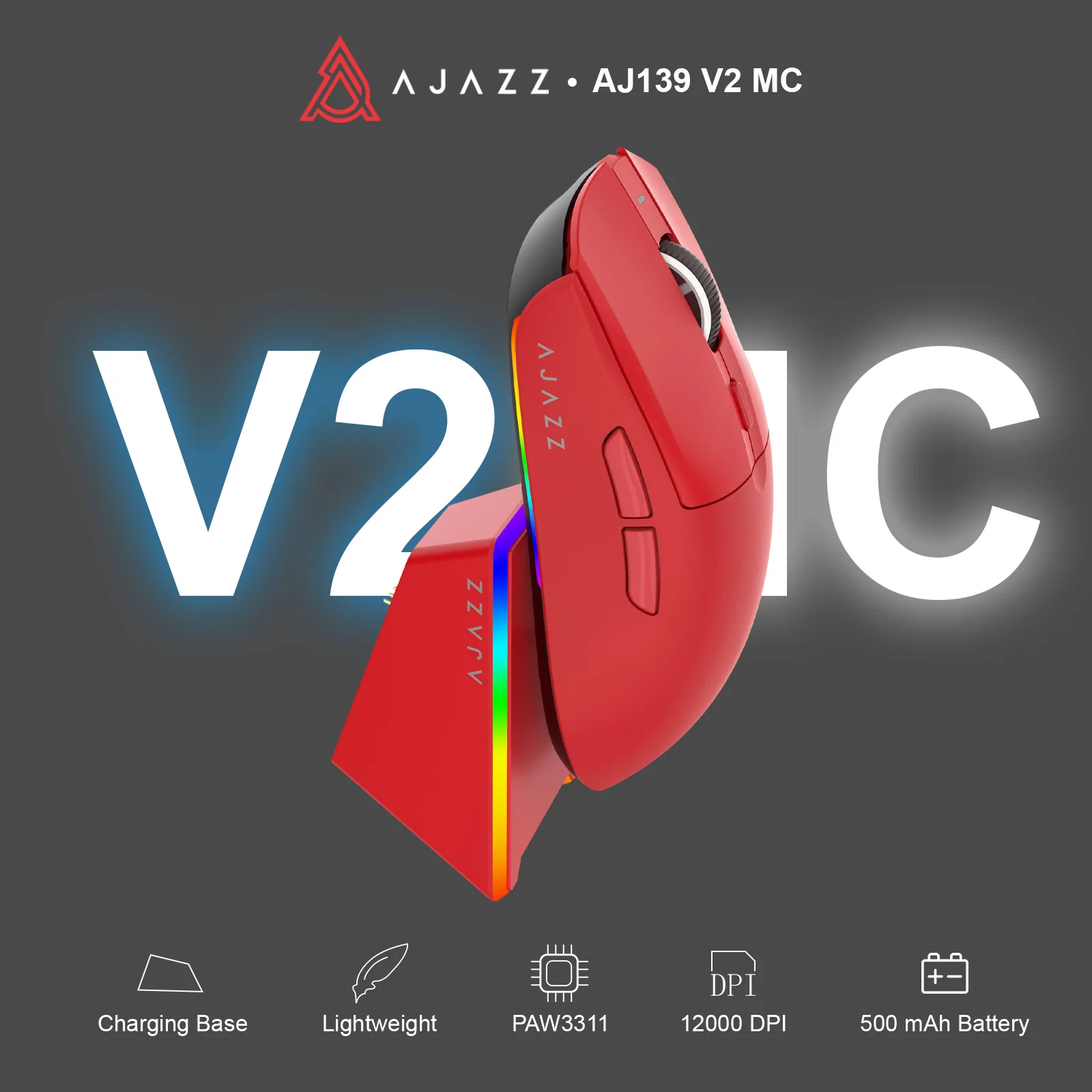 Ajazz Aj139 V2 Mc Gaming Mouse with Magnetic Paw3311 Wireless Rgb Charging Base, 24000 Dpi Bluetooth/Wired Mice Pc Gamer