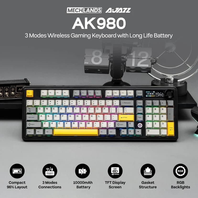 Ajazz AK980 V2 Gaming Mechanical Keyboard Gift Switch Full-Size RGB Keycap Mounting Three Modes