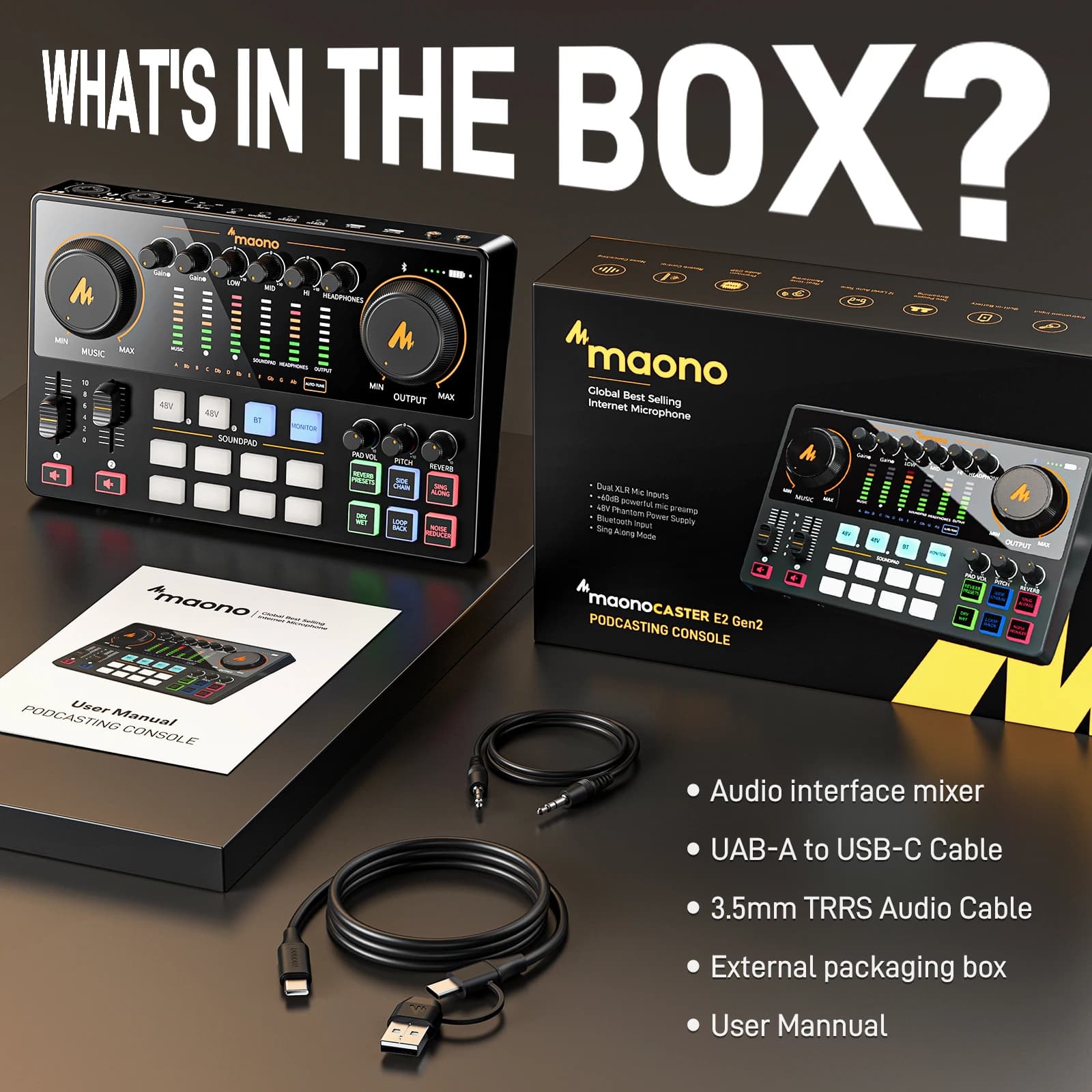 MaonoCaster E2 Gen2 Audio Interface Mixer AME2 Gen2 Dual XLR Input for Podcast Live Streaming Gaming Audio Interfaces Sound Card