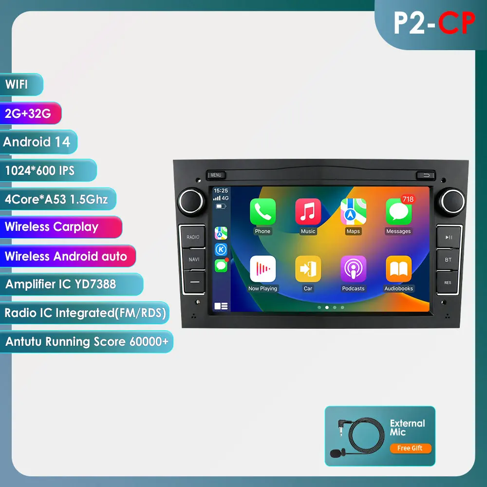 Hizpo 7inch Wireless CarPlay Android Auto Car Radio for Opel Astra H J 2004 Vectra Vauxhall Antara Zafira Corsa C D Vivaro Meriva Veda Multimedia Wireless Apple CarPlay Smart Intelligent Systems IPS Touch Screen Stereo Video Player 2Din Autoradio HeadUnit