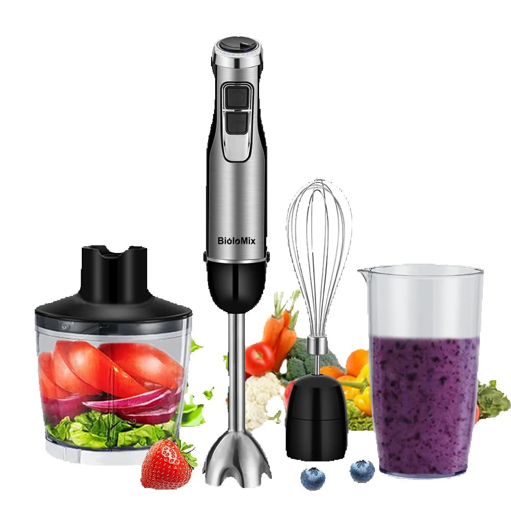 BioloMix Professional 4-in-1 Immersion Blender Set - 1200W High-Power Stick Mixer with Stainless Steel Ice Blades, Includes Chop