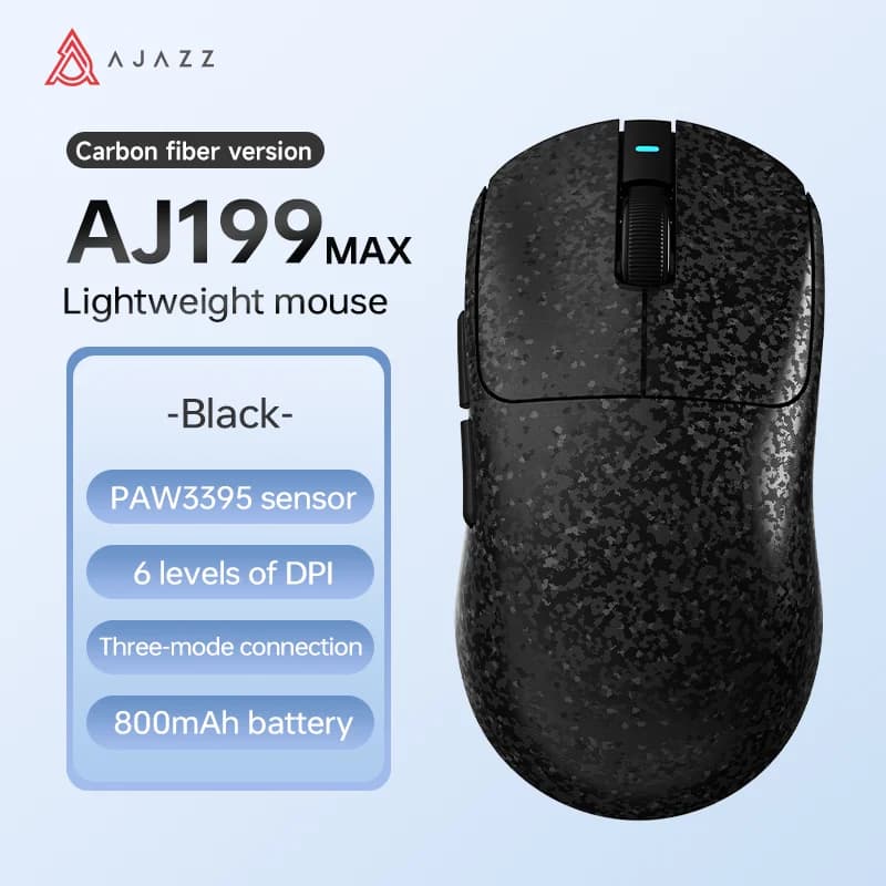AJAZZ AJ199 AI Wireless Gaming Mouse, 60g Ultralight with Dual Back Cover, PAW3395 Sensor, Triple Mode 2.4G/Bluetooth/Wired, AI Quick Key, Programmable Buttons, Long Battery Life for Office & Gaming