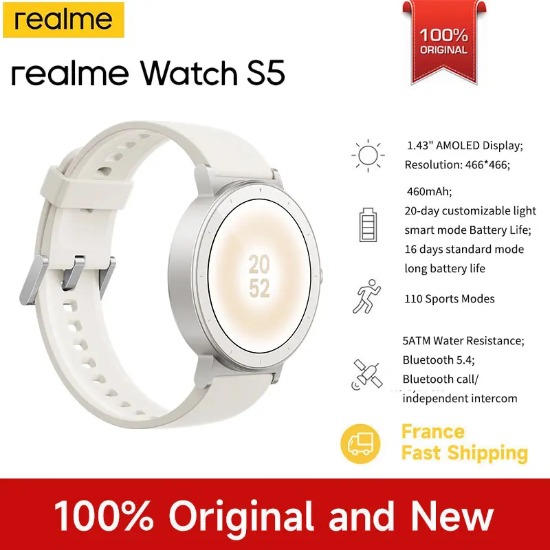 realme Watch S5 Smart Watch 1.43" AMOLED Display 5ATM Water Resistance 20-Day Battery Life 110 Sports Modes