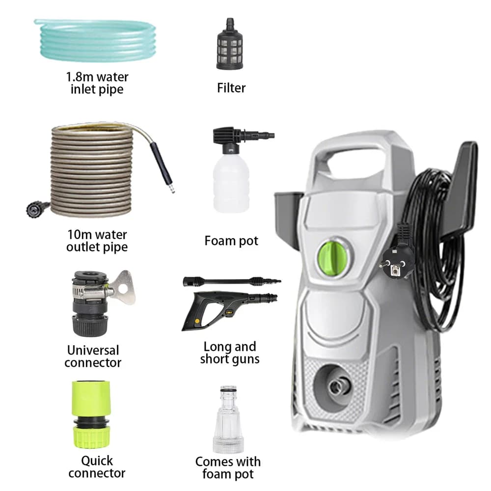 1500W High Pressure Car Washer Spray Water Gun Garden Washing Machine 135Bar Handheld Cleaner with 10m Pipe, for Car, Home And Garden