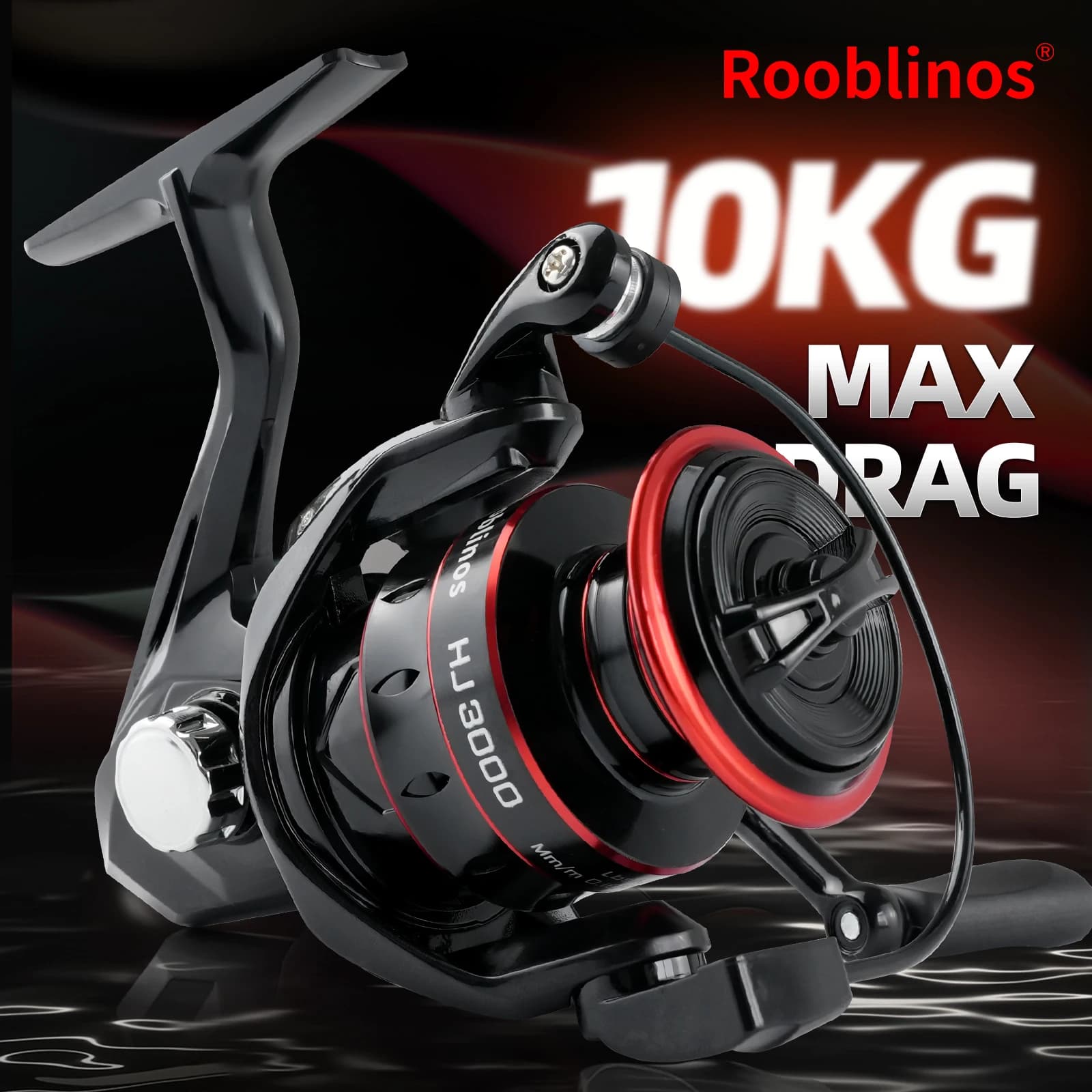 ROOBLINOS HJ1000-7000 Series  Lure Spinning Reels, Metal Spool, 5.2:1 Gear Ratio, 12KG Max Drag Power, Foldable Handle