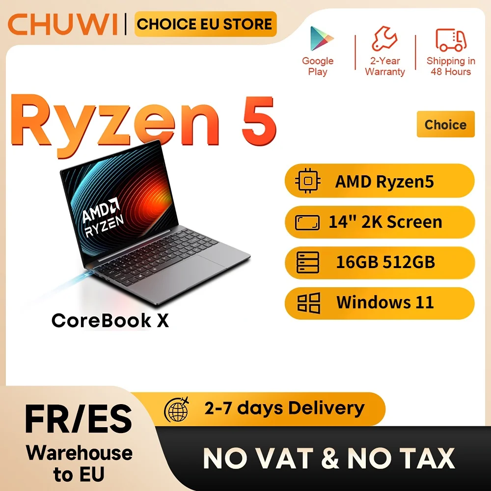 CHUWI CoreBook X  AMD Ryzen 5 Business Laptop 6 Cores 14.1 inch 2K IPS Screen 16GB DDR4 RAM 512GB SSD UP to 4.3 Ghz Notebook