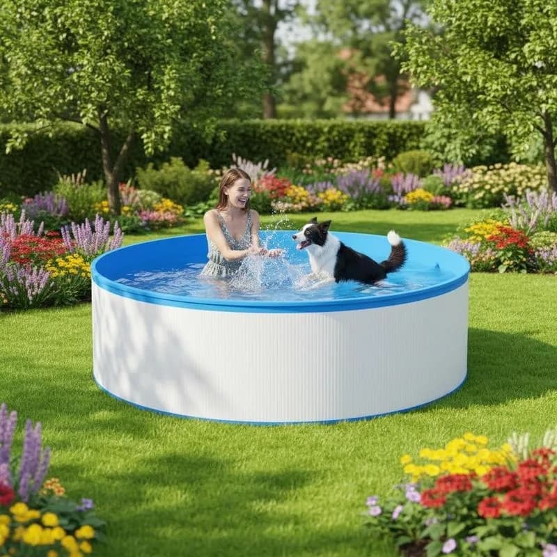Runder Stahlwandpool (grau, 350 x 90 cm), 7.200 Liter Fassungsvermögen, PVC-Innenfolie – einfacher Auf- und Abbau – oberirdischer Gartenpool für Erwachsene und Kinder.