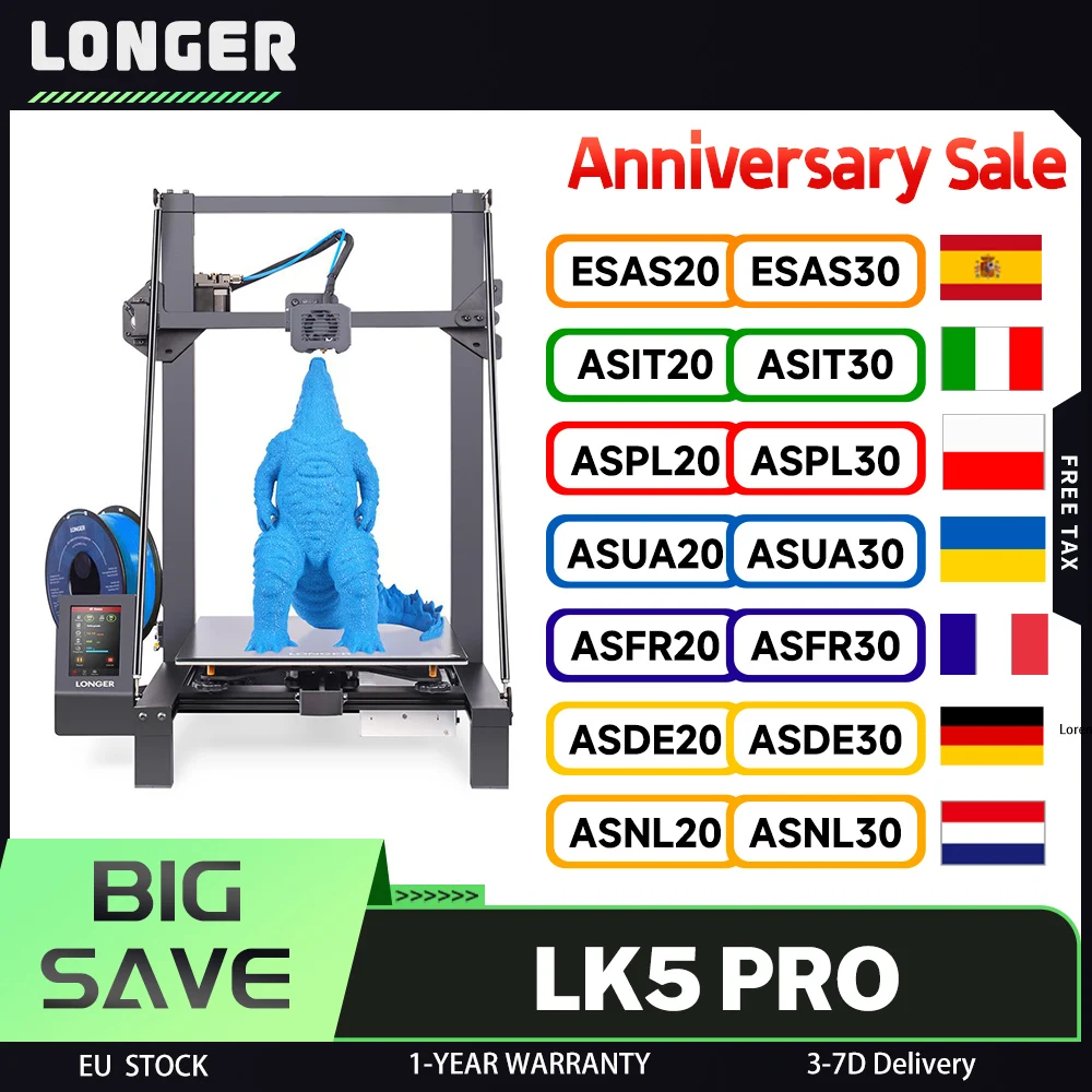 Longer LK5 Pro Upgraded 3D Printer 90% Pre-Assembled Large Area with dual blower kit 4.3inch Color Touchscreen