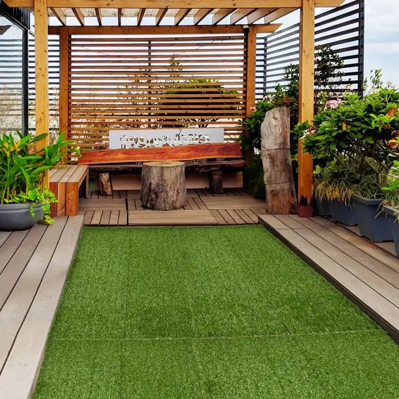 Artificial Synthetic Grass Set of 10 Tiles 30 X 30 cm Comfort Thickness 3 cm Interlocking Green
