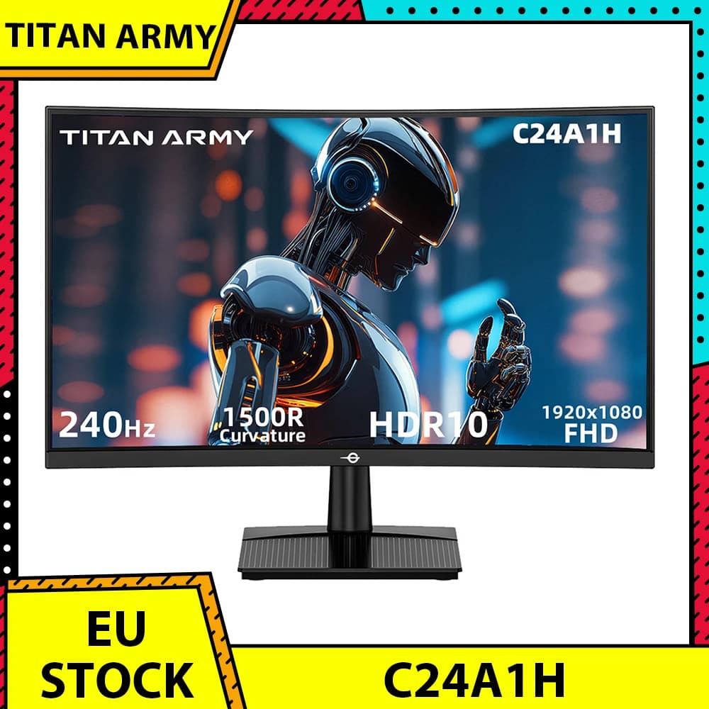 TITAN ARMY C24A1H Gaming Monitor 23.6 inch 1500R Curved VA Screen, 1920*1080 240Hz, Dynamic OD, FreeSync, HDR10, 96% sRGB, Game+