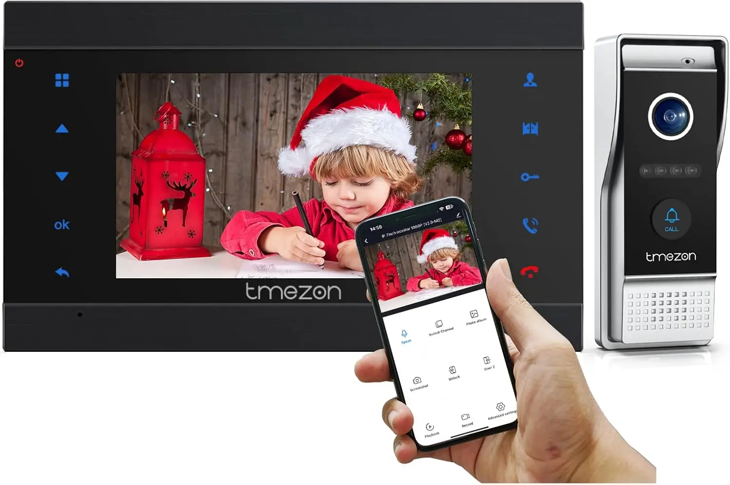 TMEZON 7 Inch Tuya App 1080P Wifi Smart Video DoorPhone Intercom System with  Wired Doorbell APP/Password/Card Swipe TouchScreen