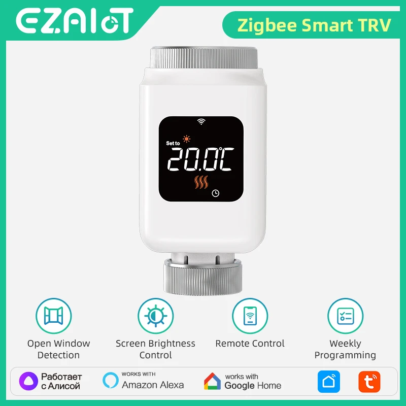 Tuya ZigBee Thermostat Radiator Actuator Smart TRV Thermostatic Valve Head Temperature Controller Voice Alexa Google Home