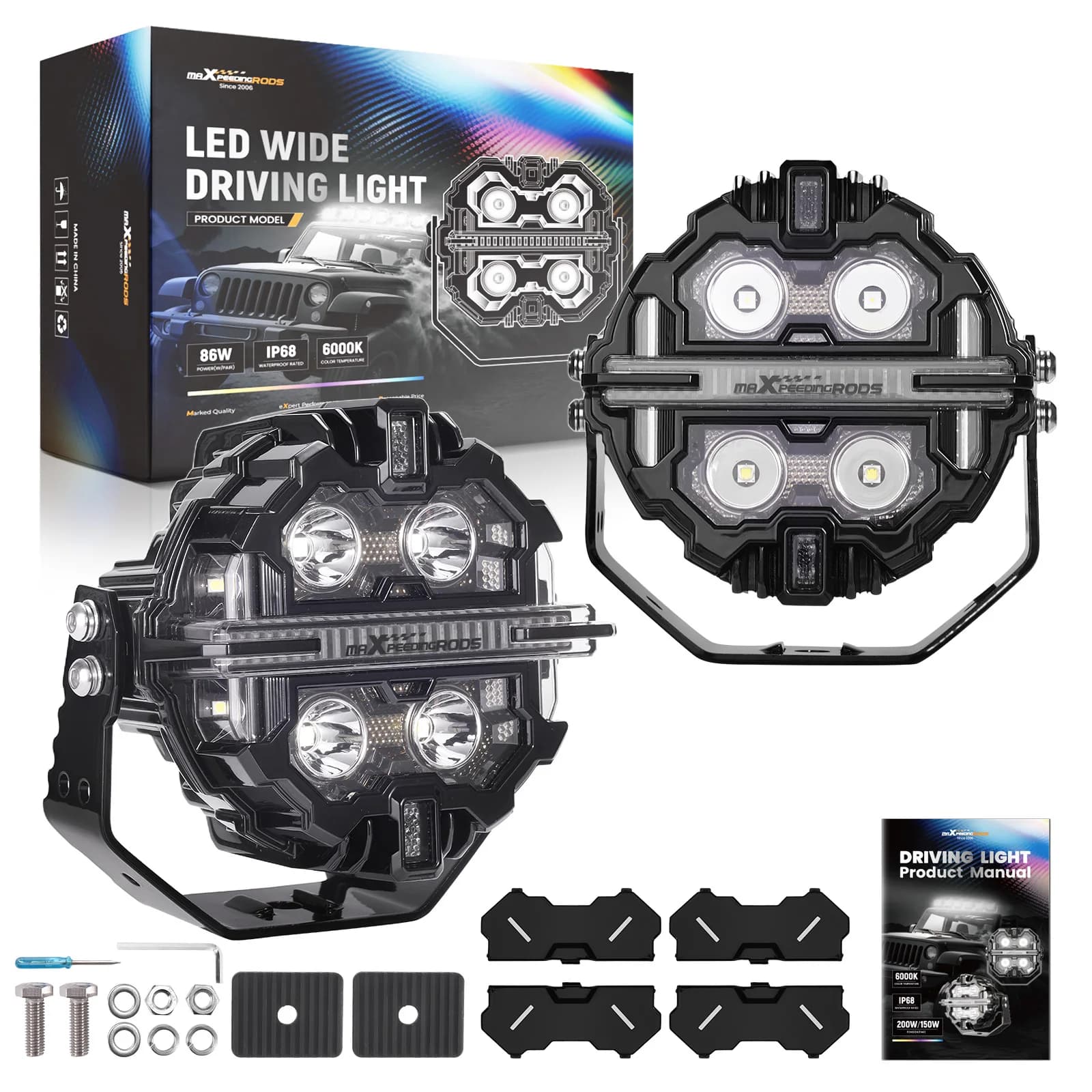 Round LED Work Light Bar RGB DRL For Off Road SUV ATV Marine 12V Spot Side Beam
