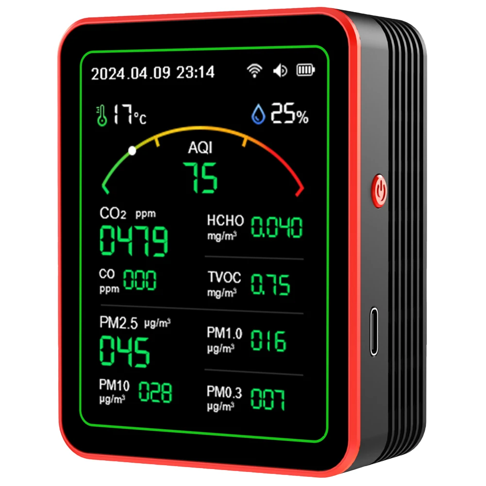 Home Air Quality Monitor Tuya WiFi App USB Rechargeable Gas Detector AQI PM2.5 PM10 PM0.3 TVOC HCHO CO CO2 Sensor Meter 15 in 1
