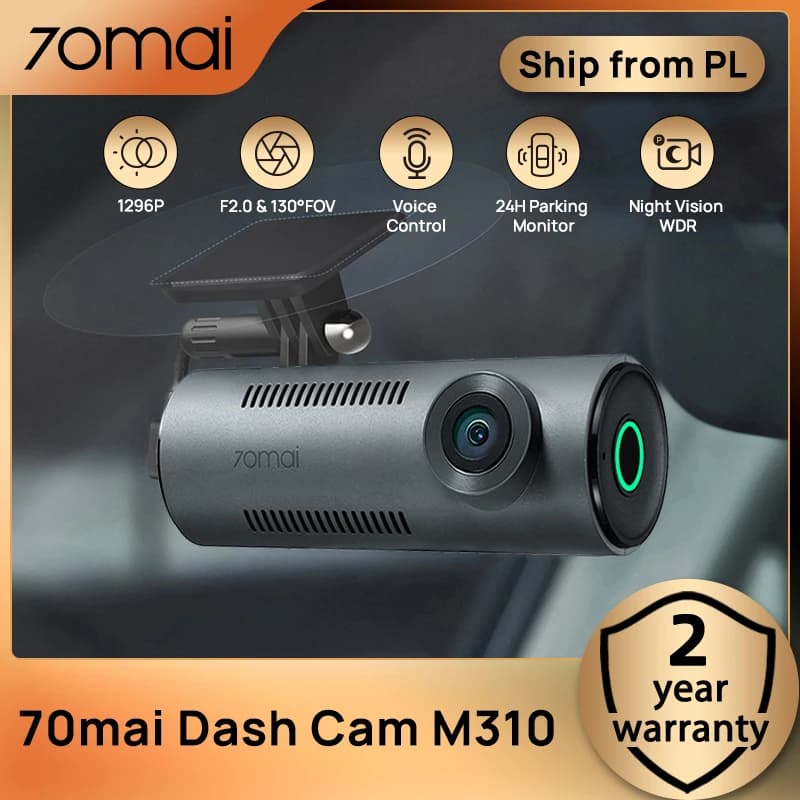 70mai Dash Cam M310 1296P Resolution, F2.0 Aperture Night Vision WDR, 24H Parking, Voice Control,Easy Loop Recording,WIFI & App Control